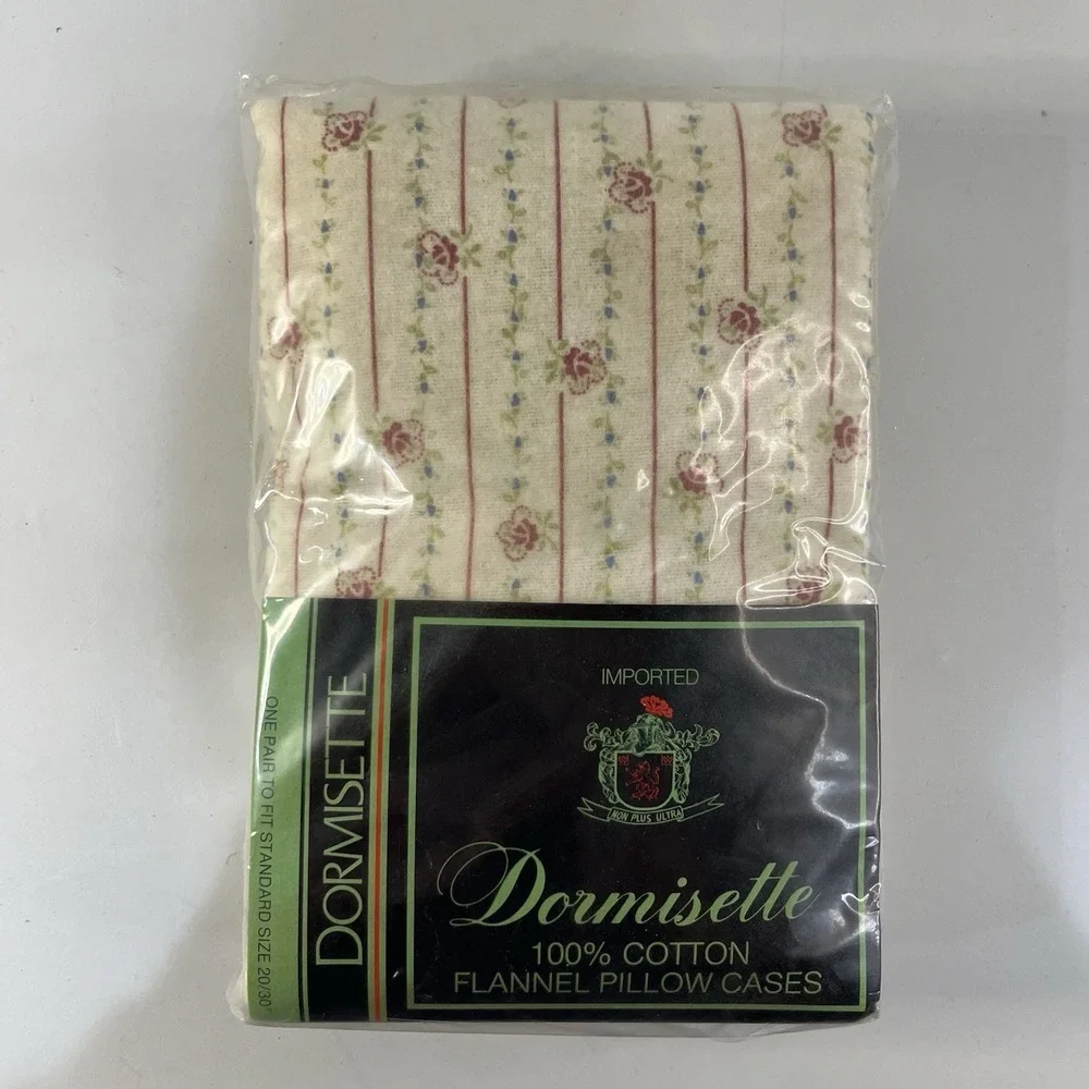 Vtg Dormisette Ultimate 100%‎ Cotton Flannel Pillowcases New Deadstock Cottage